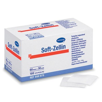  Alcohol-Impregnated Compresses, Pack of 100 Pieces  Soft-Zellin® by Hartmann