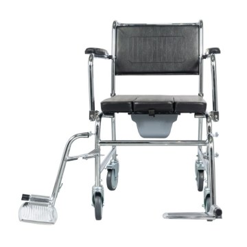 Αμαξίδιο τουαλέτας με δοχείο – μπροστινή όψη με υποπόδια περιστρεφόμενα στο πλάι