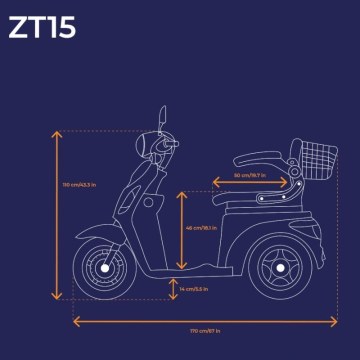 Veleco ZT15 Τρίτροχο Scooter Κινητικότητας κινητήρα 900W  με Πνευματικά Ελαστικά και πλήρη ανάρτηση