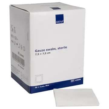 Sterile Classic Gauze Pads 17 Threads 8ply, 7.5x7.5cm, 100 pcs. ABENA. Sterile Classic Gauze Pads 17 Threads 8ply, 7.5x7.5cm, 100 pcs. ABENA.