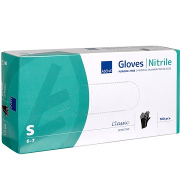 Classic Sensitive Nitrile Examination Gloves, Abena Small 100pc Classic Sensitive Nitrile Examination Gloves, Abena Small 100pc
